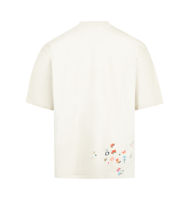 Image 2 of 2 - GREY - Maison Mihara Yasuhiro Kids Sticker T-Shirt is crafted from cotton and features a classic crew neckline, short sleeves, and signature Sticker graphic artwork for a playful contemporary look. This designer graphic T-shirt combines soft everyday comfort with Maison Mihara Yasuhiro's distinctive streetwear aesthetic, making it an easy wardrobe staple. Main Material: 100% Cotton. Made in Japan. 