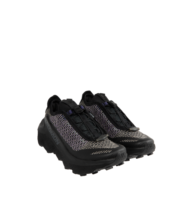 Image 2 of 5 - BLACK - Salomon Orava Advanced Unisex Sportstyle Shoes, drawing inspiration from the free curves of the Arve river, an elevated expression of the movement of nature. Featuring All-Terrain Contagrip rubber outsole with a distinctive, wavy geometry designed to diffuse pressure and to break down repeated underfoot impact for enhanced, durable comfort. OptiFOAM+ midsole, Quicklace lacing system and Matryx textile upper designed to resist abrasion with individually-coated high-tenacity Kevlar and  