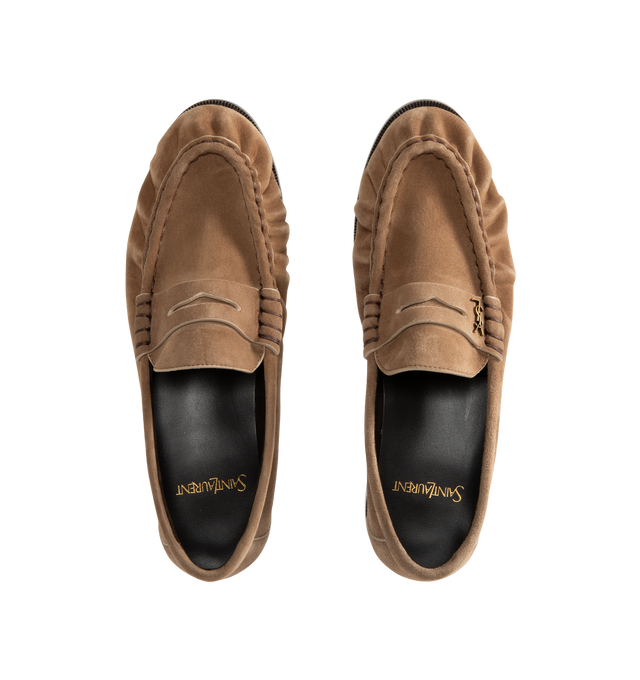 Image 4 of 4 - BROWN - Saint Laurent supple calfskin penny loafers decorated with the CASSANDRE in gold-tone metal, featuring a hand-stitched moc toe, leather sole and 1.5cm heel height.Made in ITALY. 