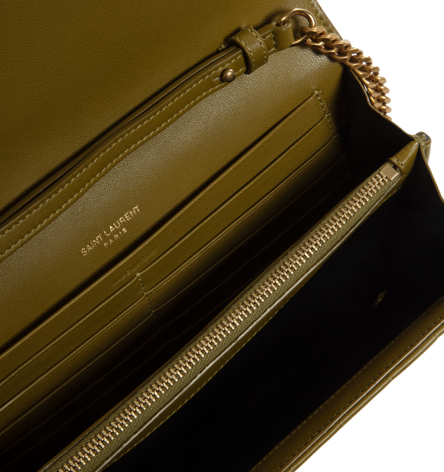 Image 3 of 3 - GREEN - SAINT LAURENT Chain Wallet in quilted leather featuring the cassandre carre-quilted overstitching and a removable shoulder strap. 9 X 5.5 X 1.1 inches. Strap drop: 47cm. 100% lambskin. Made in Italy. 