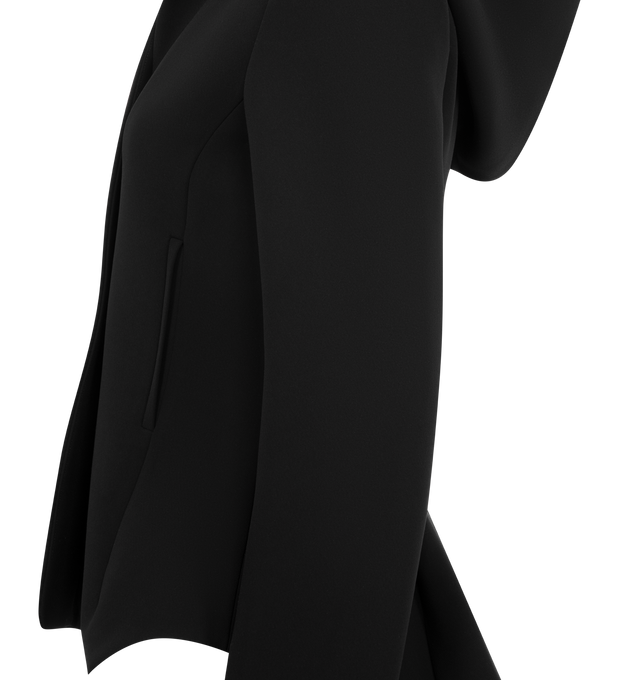 Image 3 of 3 - BLACK - KHAITE June Jacket featuring button-front closure, hooded, peplum silhouette, elongated darts, soft pleats and welt pockets. 