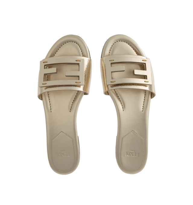 Image 4 of 4 - GOLD - FENDI Wide Band Slides are embellished with FF baguette motif. Made in Italy.  