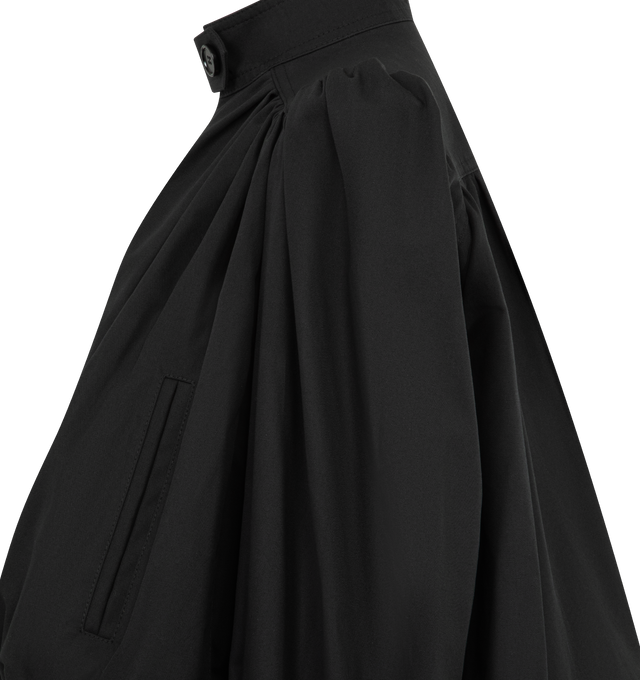 Image 4 of 4 - BLACK - CHLOE Gathered Boule Jacket in cotton canvas featuring a high collar, front zipper, engraved horn buttons at collar & cuffs, side pockets and gathered shoulders. 100% cotton. 