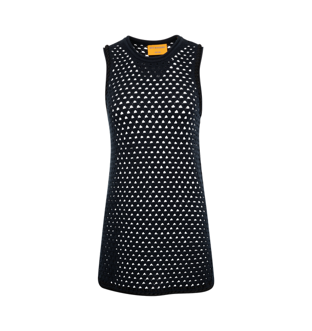 BLACK - GUEST IN RESIDENCE Mesh Tunic featuring contrast stitch edges, crew neckline, sleeveless, hem falls above the knee, shift silhouette and slipover style. Cotton/viscose.