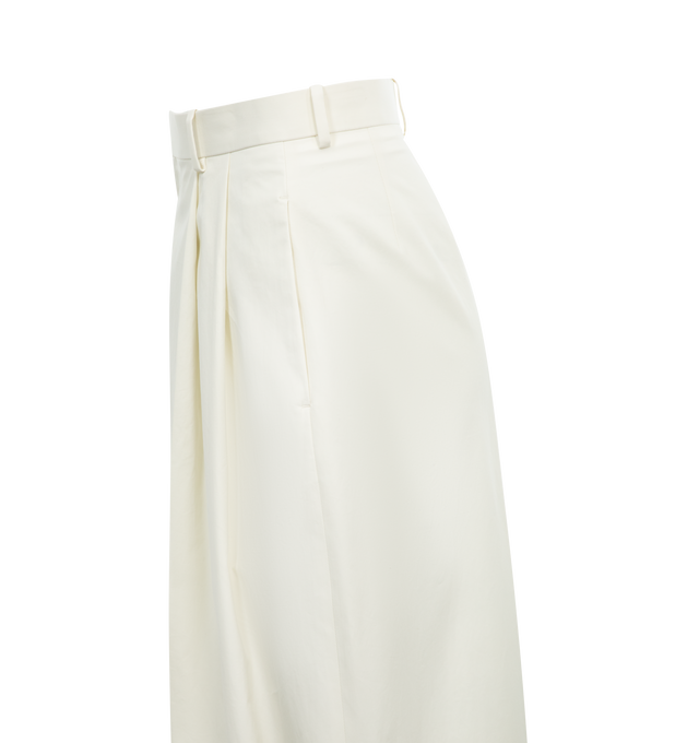 Image 3 of 3 - WHITE - BOTTEGA VENETA Twill Tapered Trousers featuring light cotton twill tapered trousers, zip, hook and button closure, unlined and tapered leg. 100% cotton. Made in Italy. 