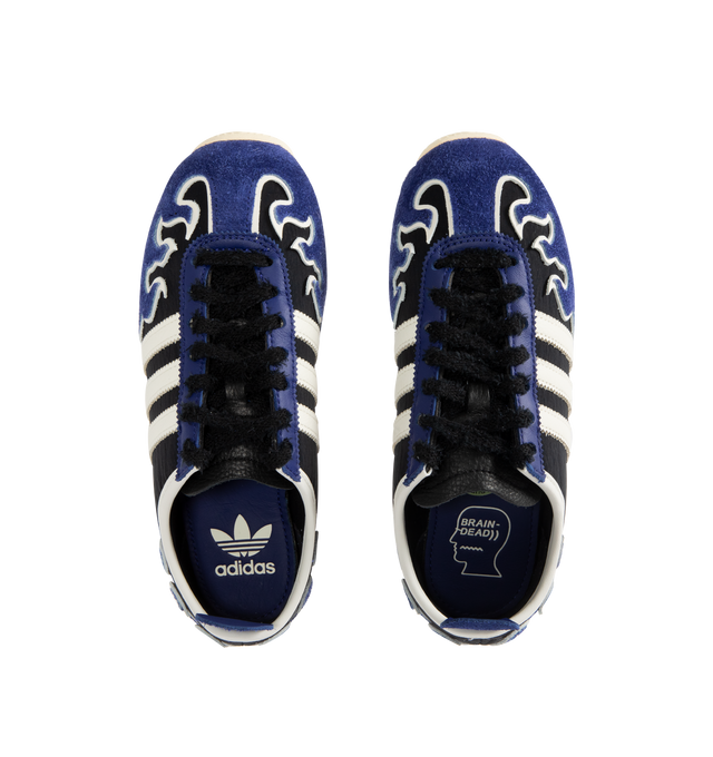 Image 5 of 5 - BLUE - ADIDAS x Brain Dead Japan Lo Sneaker featuring ultra-slim flat sole, hairy suede flame design, textured laces, contrast 3-Stripes, gold embossed co-branded detail and leather upper. 