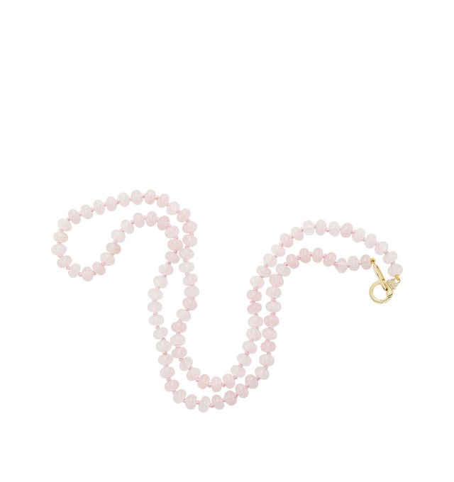 Image 2 of 2 - PINK - SORELLINA Rose Quartz Beaded Necklace featuring 6mm rondelle beads on a small diamond clasp with 0.06 cttw G-H/SI diamonds. 22 inches. 