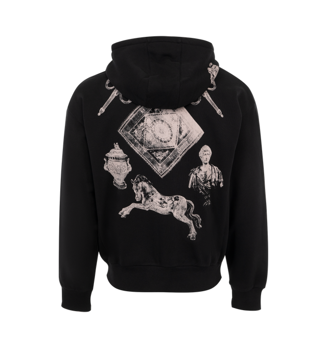 Image 2 of 2 - BLACK - Givenchy Boxy Fit Hoodie With Zip and Pocket Base has an attached hood, a 2-way front zip closure, graphics at the back, and ribbed trims. 100% cotton. Made in Portugal.  