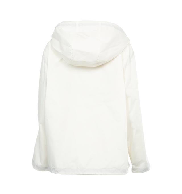 Image 2 of 3 - WHITE - MONCLER Cassiopea Jacket featuring grosgrain details on the hood, front, hem and sleeves, hood, zipper closure, zipped pockets and hem with drawstring fastening. 100% polyester. Made in Romania 