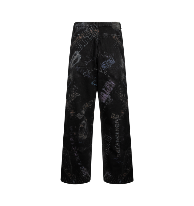Image 2 of 3 - BLACK - BALENCIAGA Minimal Baggy Pants featuring washed crayon allover cotton denim, washed and worn-out effect, mid-waist, covered zip fly, 5 belt loops, 2 back yokes with inside pockets, Balenciaga engraved flex button and Balenciaga Jeans patch at back. 100% cotton. Made in Italy. 