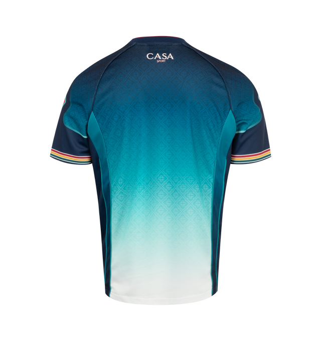 Image 2 of 3 - BLUE - Casablanca Ombre Printed Football Shirt has a crew neck, short sleeves, and appliques. 100% polyester. Made in Portugal.  