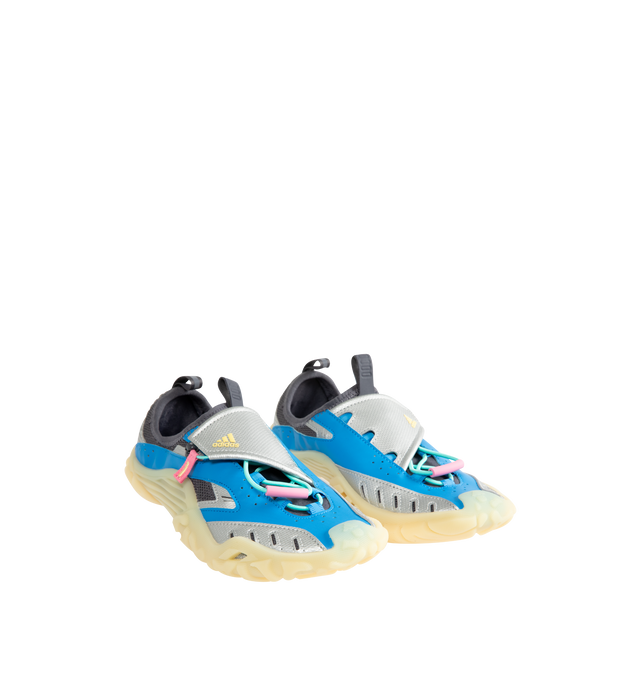 Image 2 of 5 - BLUE - Adidas Men's PW Water Moc is crafted from textile and synthetic materials and features a streamlined slip-on silhouette with lace fastening. Designed with a regular fit, it is finished with a textile lining and insole, a durable synthetic outsole, and a water-inspired outdoor design. Main Material: Textile and Rubber. 