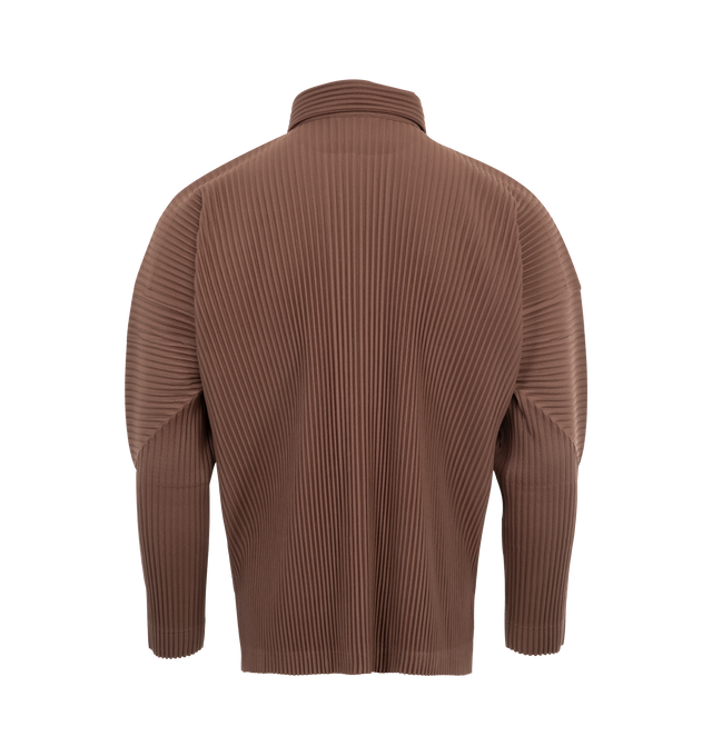 Image 2 of 3 - BROWN - Issey Miyake MC November Shirt has a spread collar, vented side seams, Dolman sleeves, and dropped shoulders. 100% polyester. Made in Japan.  