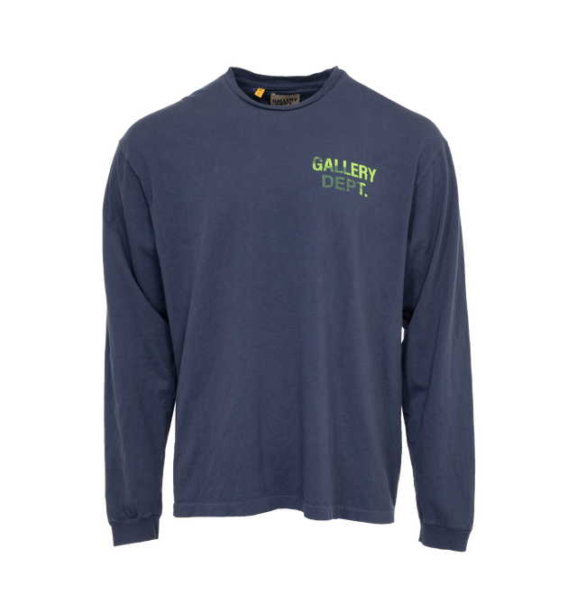 Image 1 of 3 - NAVY - GALLERY DEPT. Souvenir Logo T-Shirt featuring long-sleeves, soft cotton-jersey, relaxed, boxy silhouette, screen-printed logo on chest and back and subtly faded for a well-worn look. 100% cotton. 