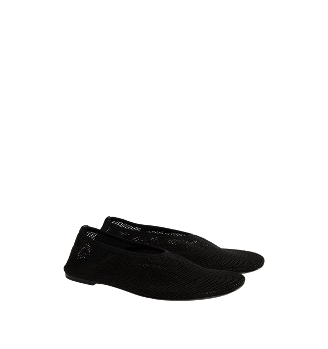 Image 2 of 4 - BLACK - KHAITE Maiden Flat featuring stretch mesh upper with leather trim and leather sole, pull-on styling, leather footbed, open mesh construction and round toe. Made in Italy. 