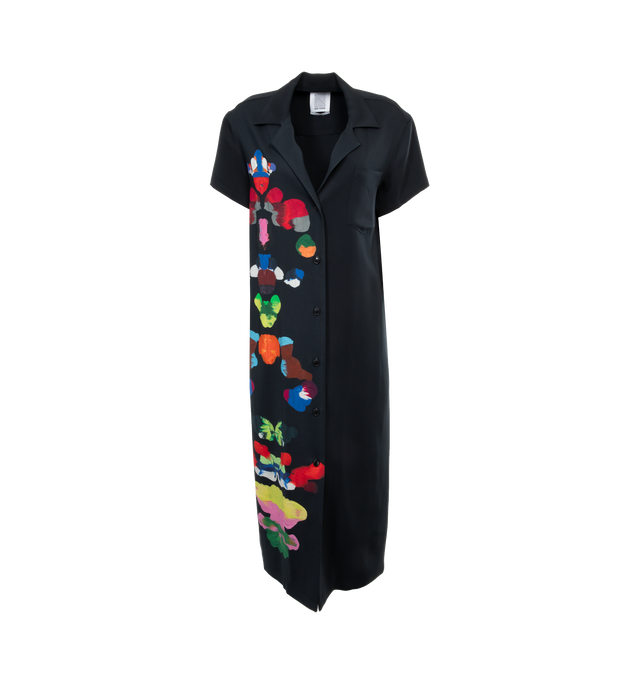 BLACK - ROSIE ASSOULIN Rorschach Shirtdress featuring a spread collar, short sleeves, and front button closure. 96% viscose, 4% elastane.