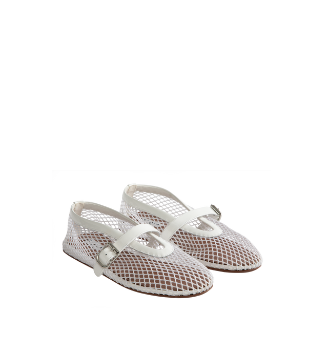 Image 2 of 4 - WHITE - ALAIA ballet flats in fishnet inspired by classical Japanese shoes.  90% Polyamide / 10% calfskin upper, 100% lambskin lining, 90% calf leather /10% rubber sole. Made in Italy.  