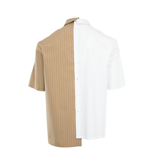 Image 2 of 3 - NEUTRAL - LANVIN LAB X FUTURE Asymmetrical Printed Shirt featuring short asymmetrical shirt in printed poplin, loose fit and asymmetrical bottom, different print on each side, fastening with mother-of-pearl buttons and short sleeves. 100% cotton woven. Made in Italy. 