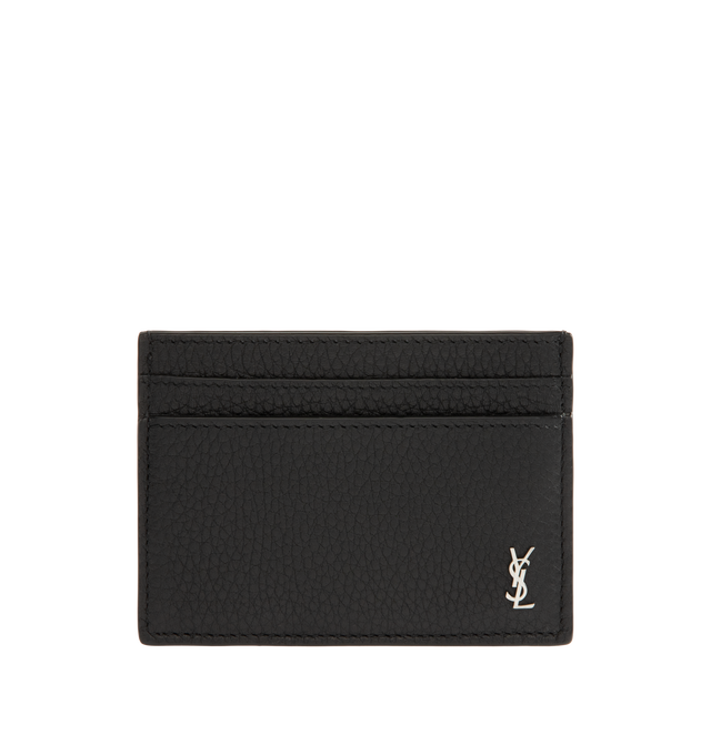 Image 1 of 3 - BLACK - Saint Laurent Mens Card Holder is crafted from leather. Features multiple card slots and gold-tone hardware. Dimensions: 10.5  7.5 cm. Main Material: Leather; Hardware: Gold-Tone Metal. Made in Italy. 