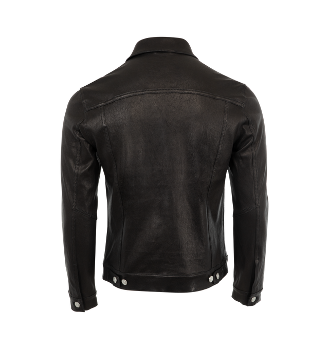 Image 2 of 3 - BLACK - Giorgio Brato Men's leather jacket with classic collar, front button fastening, long sleeves, buttoned cuffs and two chest flap pockets. Made in Italy. 