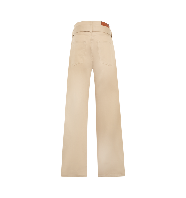 Image 2 of 3 - NEUTRAL - Acne Studios Womens Twill Trousers are crafted from classic cotton twill. Feature a regular fit, five-pocket construction, matching adjustable belt with leather-covered buckle, leather logo patch at the back waist, and belt loops. Main Material: 99% Cotton, 1% Elastane; Patch: 100% Cow Leather. Made with organically grown cotton. 