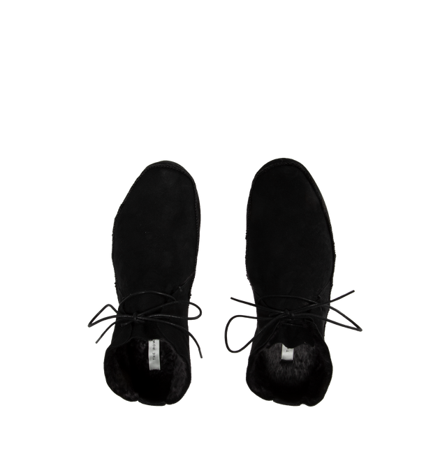 Image 4 of 4 - BLACK - THE ROW Tyler Lace Up Shoe featuring deconstructed lace-up shoe in shearling-lined suede with waxed cotton laces and rubberized sole. 100% leather. Made in Italy. 