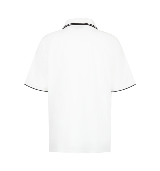 Image 2 of 2 - WHITE - The S/S Terrace Football T-Shirt is made in a loose fit from lightweight polyester fabric featuring allover jacquard motifs. The item has a collar and sleeves accented with contrast trims. Graphic embroidery and prints appear on the front. Material: 100% Polyester 
