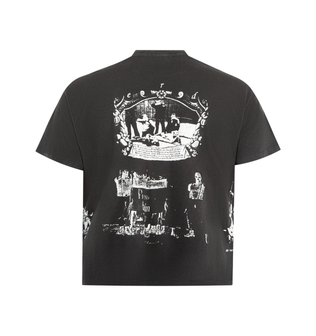 Image 2 of 2 - BLACK - ENFANTS RICHES DEPRIMES Napoleon T-Shirt featuring short sleeves, boxy fit, rib knit neckline, single stitch hem at waist and cuffs, printed artwork at front, back and sides and distressing throughout. Cotton. Made in USA. 