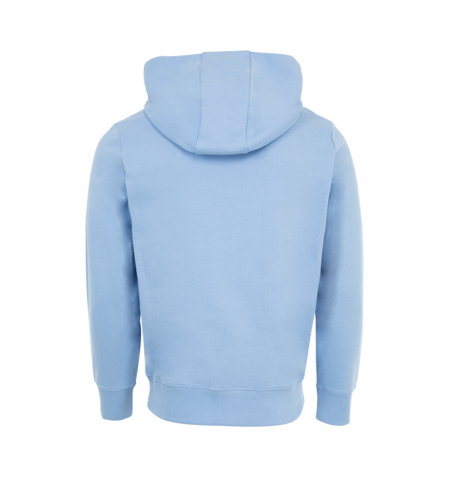 Image 2 of 2 - BLUE - Moncler Hooded Sweater has an attached hood, ribbed trims, and a signature logo patch.  