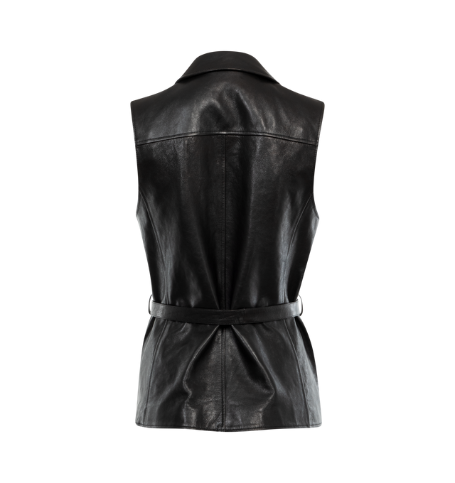 Image 2 of 2 - BLACK - Magda Butrym leather vest that is cinched at the waist with an adjustable thin leather belt. It has tonal button closure in the front and zipped pockets. 100% sheep leather with viscose lining. 