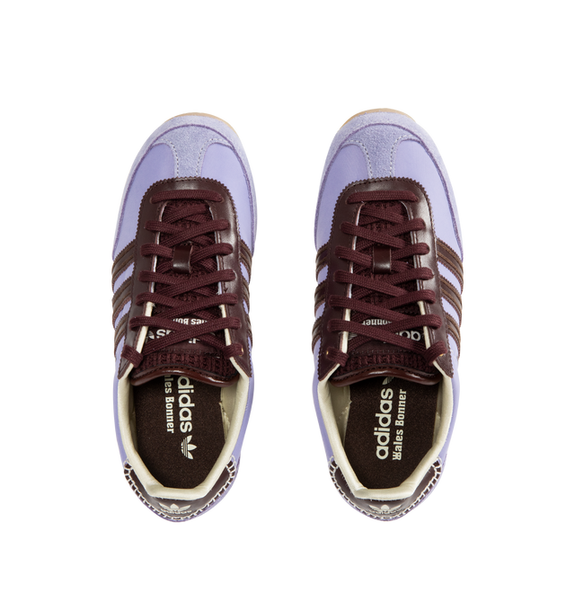 Image 5 of 5 - PURPLE - ADIDAS X WALES BONNER Japan Sneaker featuring flat heel, round T-toe, lace-up vamp, crochet-woven tongue with label, padded collar, backstay with Trefoil logo, three Stripes on the sides and rubber outsole. 