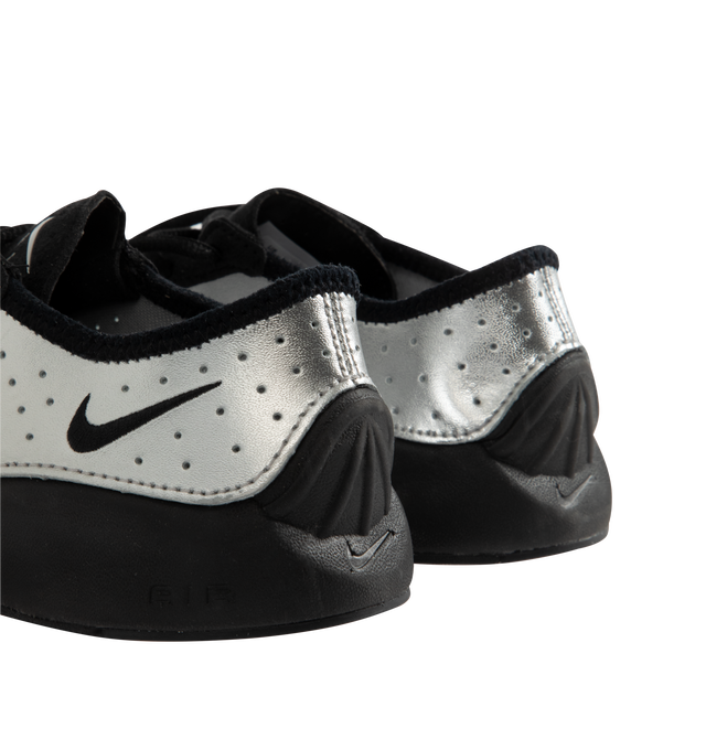 Image 3 of 5 - SILVER - Nike Air Superfly Sneakers are a lace-up style with perforated leather uppers, knit collars, suede details, molded counter heels, and Air-assisted foam midsoles.  