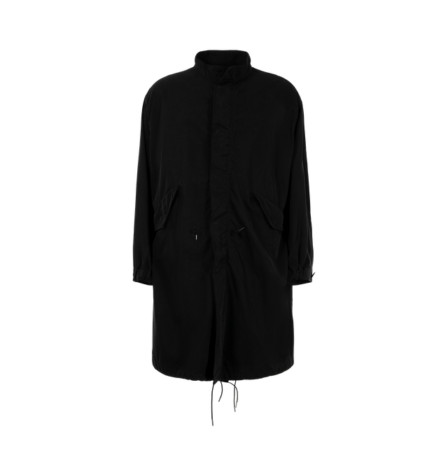 Image 1 of 3 - BLACK - A.Presse Men's Vintage Washed Silk Cotton M-65 Field Parka is crafted from a silk and cotton blend and features a military-inspired M-65 field parka silhouette with a garment-dyed finish. Designed to develop unique character over time, each piece varies slightly in color and size, reflecting the brand's vintage-inspired approach to fabrication and finishing. Main Material: 60% Silk, 40% Cotton. Made in Japan.  
