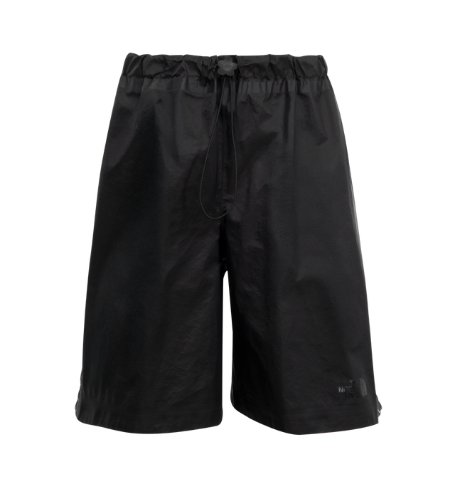 Image 1 of 3 - BLACK - TNF X CB Ellie Mountain Shorts featuring water-repellent fabric, streamlined silhouette, full-length side zippers, glossy floral appliqus trace the seams, cinched elastic waistband with a delicate flower cord lock, seam-taped finishes and a back zip pocket. 100% nylon. 