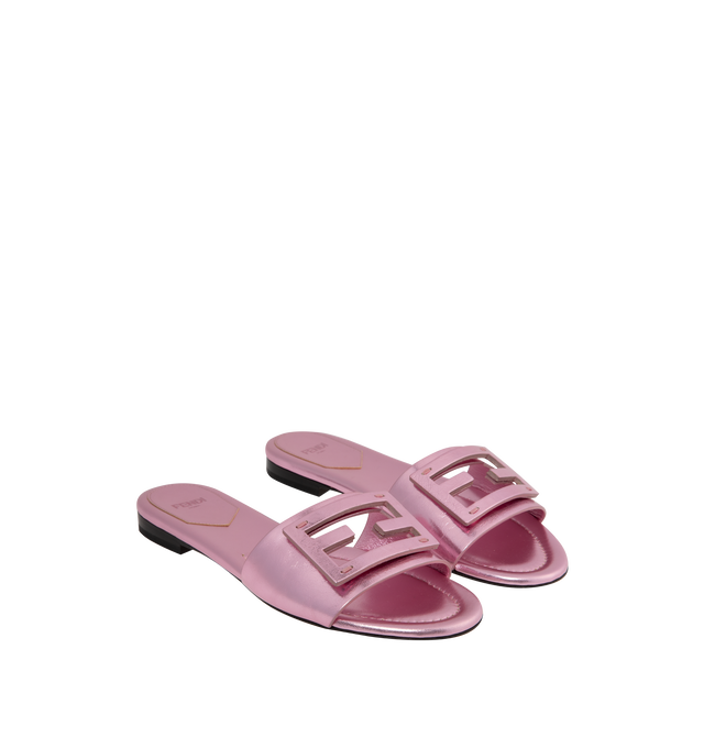 Image 2 of 4 - PINK - FENDI Wide Band Slides are embellished with FF baguette motif. Made in Italy.  