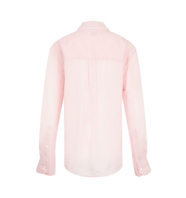 Image 2 of 2 - PINK - BOTTEGA VENETA Women's Shirt is crafted from pinstriped crepon and features a relaxed silhouette with crisp all-over stripes. Designed with a button-down closure and a curved hem, it is finished with discreet embroidered BV logo detailing. Main Material: 58% Viscose, 42% Cupro. Made in Italy. 