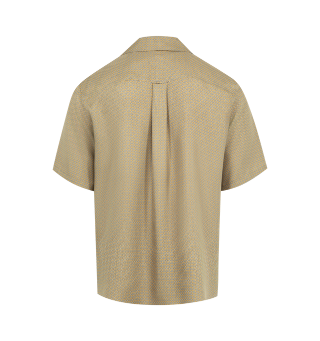 Image 2 of 2 - BROWN - SAINT LAURENT Geometric Silk Shirt featuring a short-sleeve buttoned shirt decorated in a micro starburst square and diamond motif, a shark collar, chest pocket, boxy fit and straight hem. 100% silk. Made in Italy. 