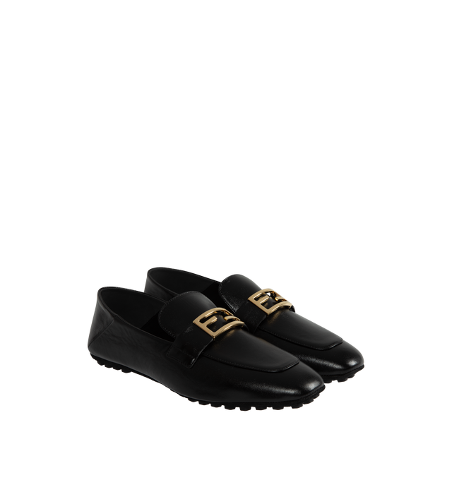 Image 2 of 4 - BLACK - FENDI Baguette Loafers featuring FF Baguette motif, suede sole with raised rubber inserts, the heel can be folded to wear the style as a sabot and gold-finish metalware. 100% lamb leather. Made in Italy. 