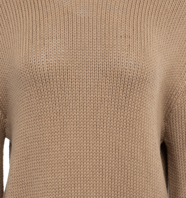 Image 3 of 4 - BROWN - THE ROW Anteo Top featuring drapey crewneck, midweight cotton and cashmere, relaxed fit and rolled-edge finishing at neck, hem, and sleeves. 85% cotton, 15% cashmere. Made in Italy. 