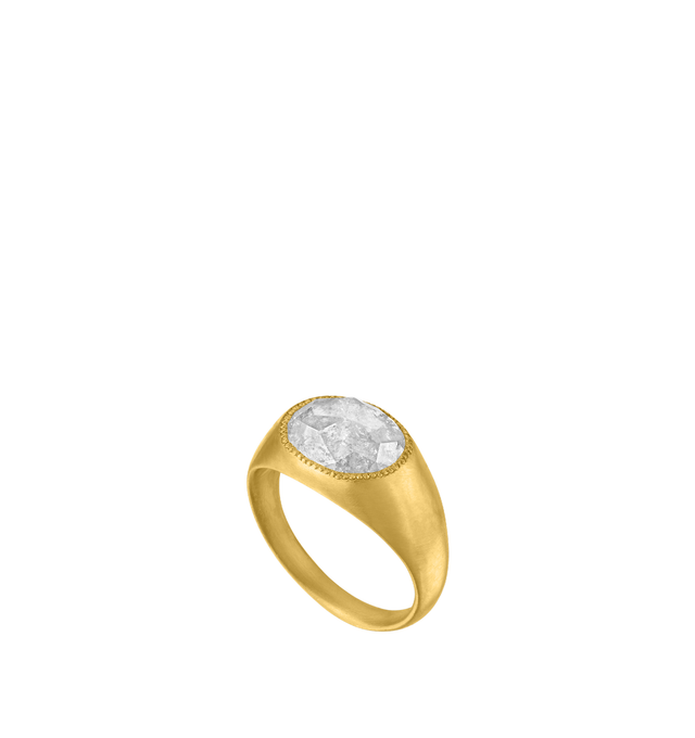 Image 2 of 3 - GOLD - Prounis Rosecut Diamond Roz Ring is handcrafted from 22K yellow gold and features a diamond in the brands signature Roz silhouette. Handmade in New York. For personal consultation and detailed information about jewelry, please contact our dedicated stylist team at personalshopping@hirshleifers.com.This item may be restricted for online purchase to international clients. For assistance purchasing this item please contact our dedicated stylist team at personalshopping@hirshleifers.com. 