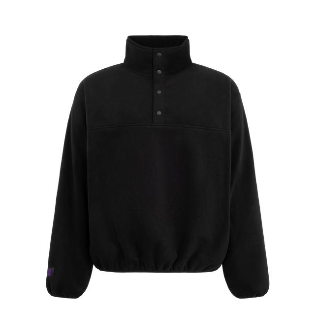 Image 1 of 2 - BLACK - Needles Men's Between Snap Shirt is crafted from polyester fleece and features a snap-button front closure, side pockets, contrast piping, and an unlined construction. Designed with a relaxed fit for easy layering, this lightweight fleece style offers warmth and everyday versatility. Main Material: 100% Polyester Fleece. Made in Japan. 