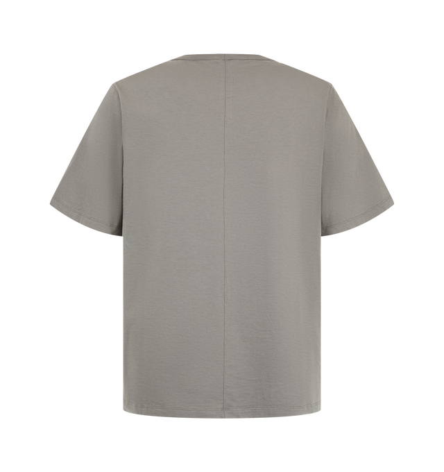 Image 2 of 2 - GREY - Rick Owens Mens Brad T-Shirt is crafted from mediumweight organic cotton jersey. Features a below-hip length, classic square-cut fit, crew neckline with ribbed trim, short sleeves, level shoulder seams, and signature center back seam. Main Material: 100% Organic Cotton. Made in Italy. 