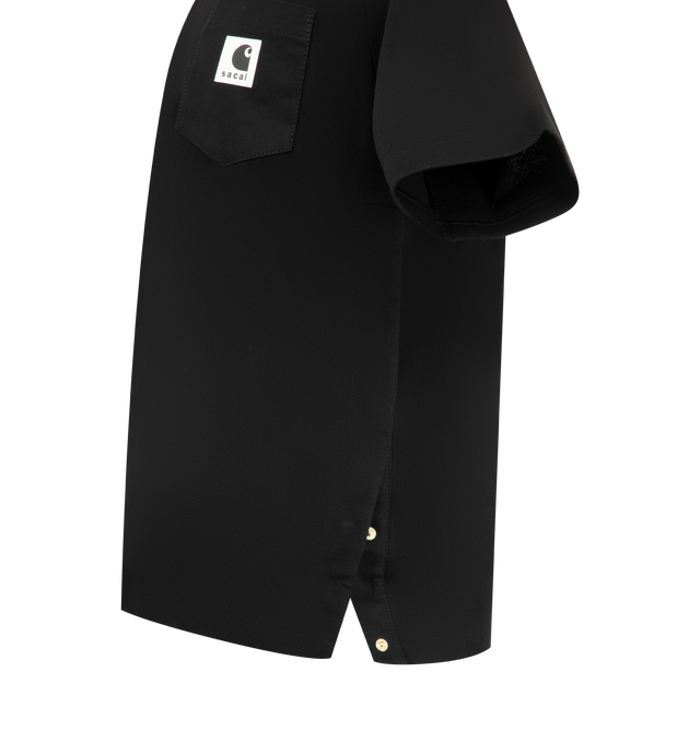 Image 3 of 3 - BLACK - SACAI X CARHARTT WIP Short-Sleeve Cotton-Jersey T-Shirt featuring relaxed fit, crew neck, ribbed trim at neck, short sleeves, patch pocket at chest and logo appliqu at chest pocket. 100% cotton. 
