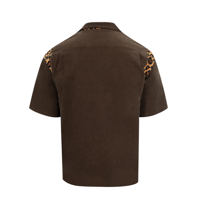 Image 2 of 2 - BLACK - VISVIM Wallis Down Shirt featuring spread collar, four button front closure, patch pocket on chest, short sleeves and leopard detailing.  