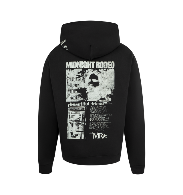 Image 2 of 2 - BLACK - MIDNIGHT RODEO The End Hoodie featuring printed front graphic, printed Midnight Rodeo hood logo, kangaroo pocket, ribbed cuff and waist and slightly oversized fit. 100% cotton. 