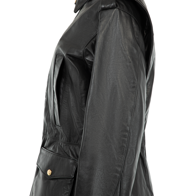 Image 3 of 3 - BLACK - Radh Women's The Blackadder Cow Leather Jacket is crafted from premium cow leather and features a classic jacket silhouette with a boxy yet tailored fit. Designed with clean lines, minimal hardware, and practical interior and exterior pockets, this designer leather jacket balances structured tailoring with everyday versatility. Main Material: Cow Leather. 