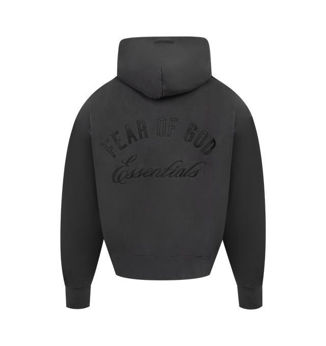 Image 2 of 3 - BLACK - FEAR OF GOD ESSENTIALS Embroidered Classic Full Zip Hoodie featuring 520gsm heavy fleece treated with a pigment dye, classic silhouette, embroidered Fear of God Essentials logo on the back, side pockets, rib-knit cuffs and waist-hem and a Fear of God Essentials rubberized label stitched at the back collar. 100% cotton. 