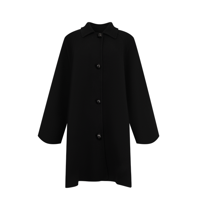 Image 1 of 3 - BLACK - The Row Women's Ina Coat is crafted from a luxurious wool blend with recycled cashmere and features an oversized A-line silhouette inspired by mid-century outerwear. Finished with a button-front closure and smooth silk lining, this designer coat combines exceptional Italian craftsmanship with timeless tailoring, creating an elegant outerwear staple for cooler seasons. Main Material: 75% Wool, 20% Nylon, 5% Recycled Cashmere. Lining: Silk. Made in Italy. 