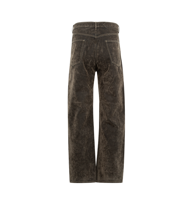 Image 2 of 3 - GREEN - JACQUEMUS The Mirada de-Nmes Jeans featuring flocked non-stretch denim jeans, fading throughout, loose-fit, mid-rise, belt loops, five-pocket styling, button fly and contrast stitching. 100% cotton. Made in Italy. 