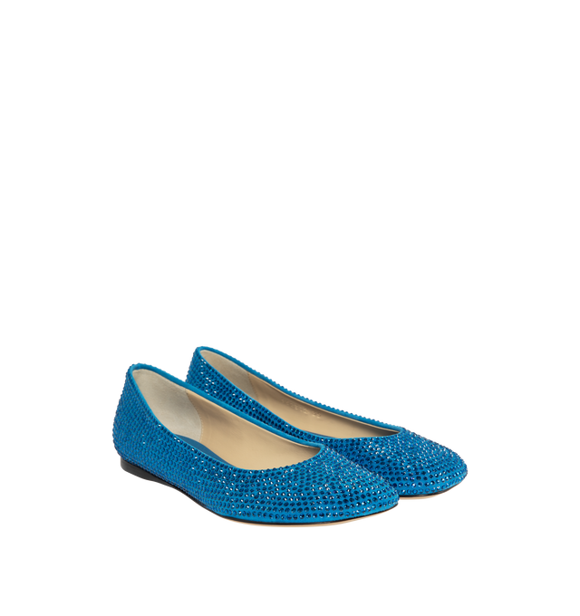 Image 2 of 4 - BLUE - LOEWE Toy Strass Ballerina Flats featuring suede kidskin and all over rhinestones featuring the LOEWE petal signature toe shape and leather sole. 